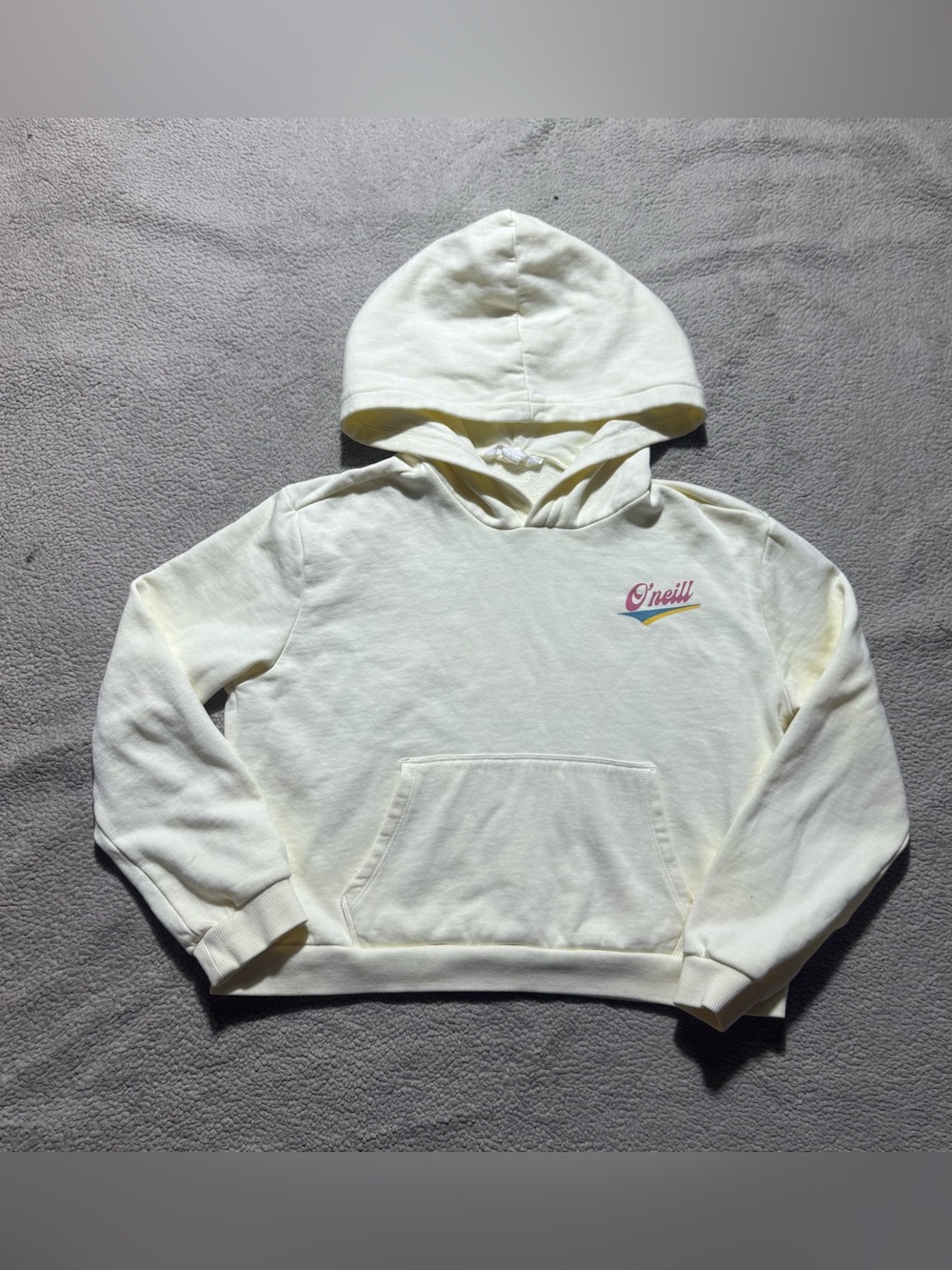 O'Neill Hoodie Womens Large Ivory Cropped Long Sleeve Back Graphic‎ Fleece Top